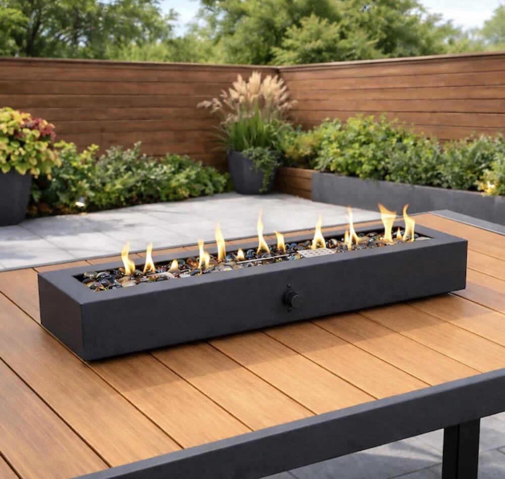 allen roth Rectangle Tabletop Fire Pit Liquid Propane Black Steel 40000 Max BTU